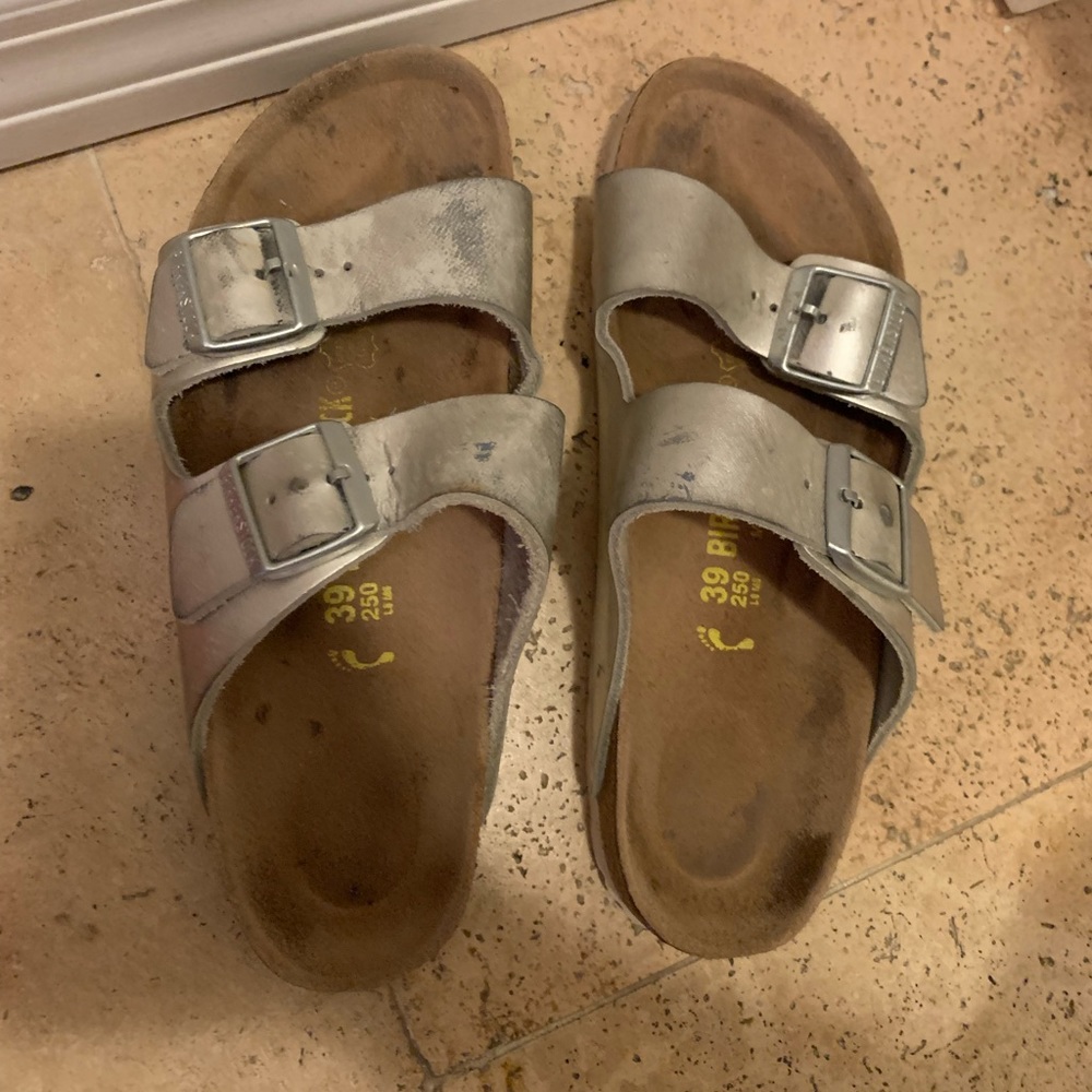 Birkenstock Arizona Leather Metallic Sandals 39